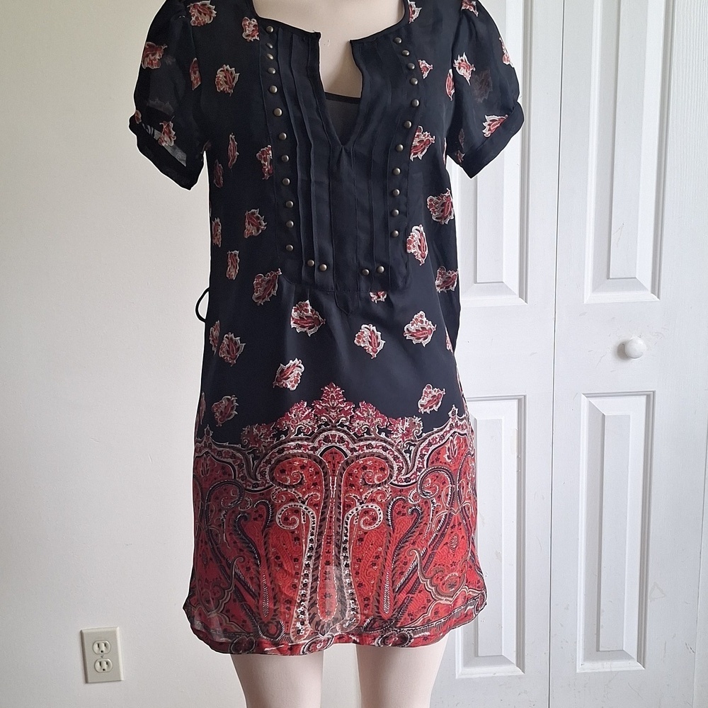 Charlotte Russe Black and Red Paisley Print Belted Dress Size S/M - Picture 5 of 9